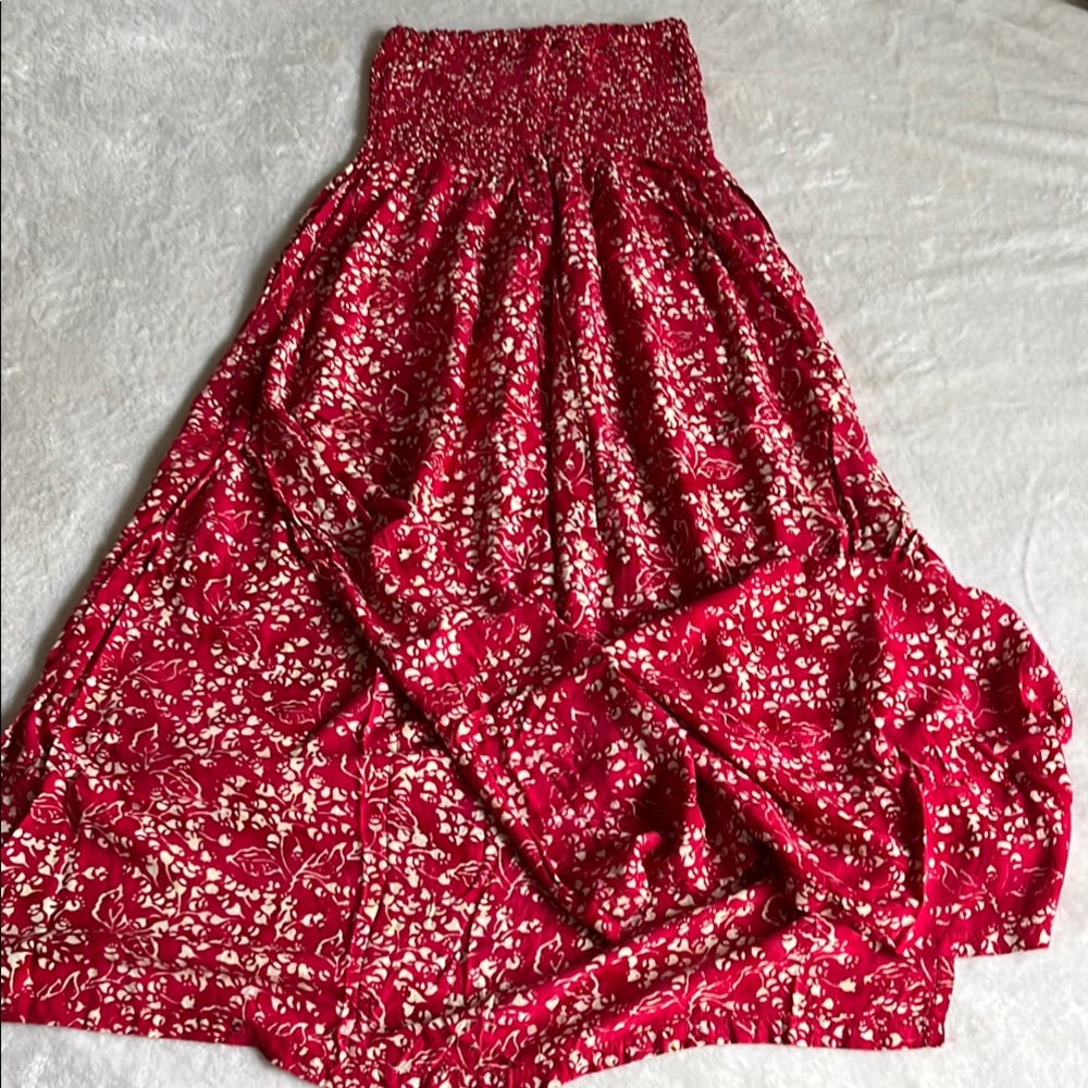 Floral Red Sleeveless Dress with side slit